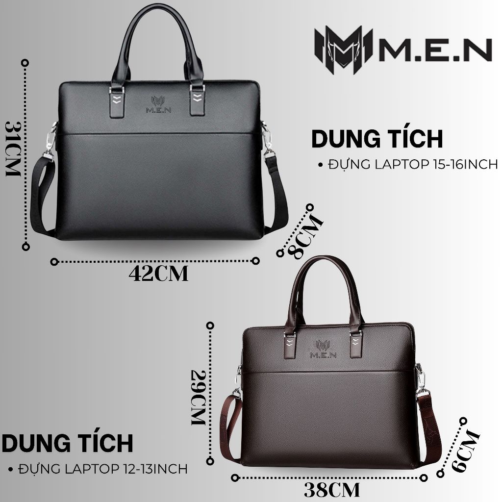Cặp da trọng lượng 1kg văn phòng Vip đaa năng chống thấm nước đựng laptop 15-16inch tiện lợi M.E.N [MẪU MỚI]