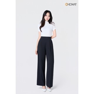 Quần Ống Rộng 𝐂𝐂𝐇𝐀𝐓 Dáng Suông Cạp Cao Bổ Kiểu Chất Liệu Tuytsi Cao Cấp Hiện Đại 14QDS2030ST