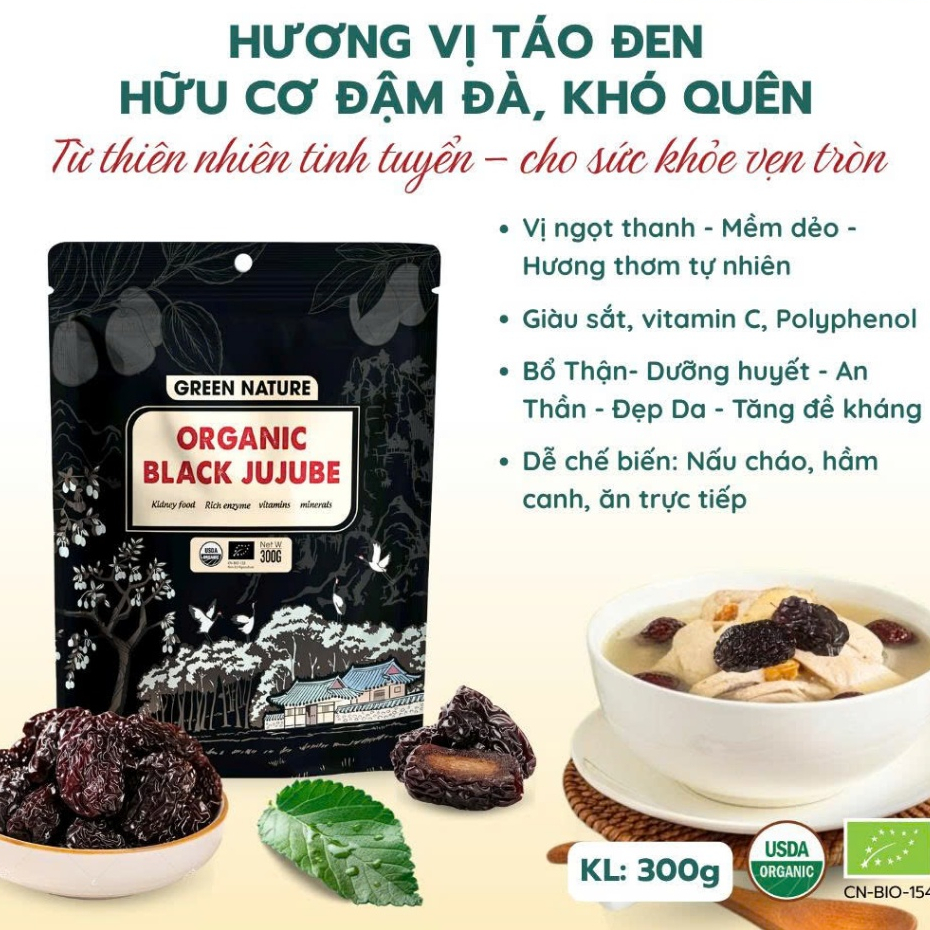Táo Đen Hữu Cơ GREEN NATURE Organic Black Jujube 300g