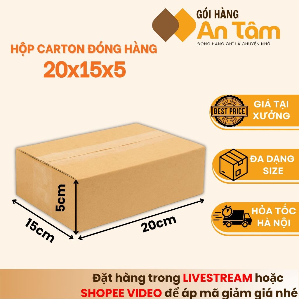 20x15x5 COMBO 10 Hộp đóng hàng carton hộp giấy dày cứng, gói hàng nhỏ gọn an toàn - Gói hàng An Tâm