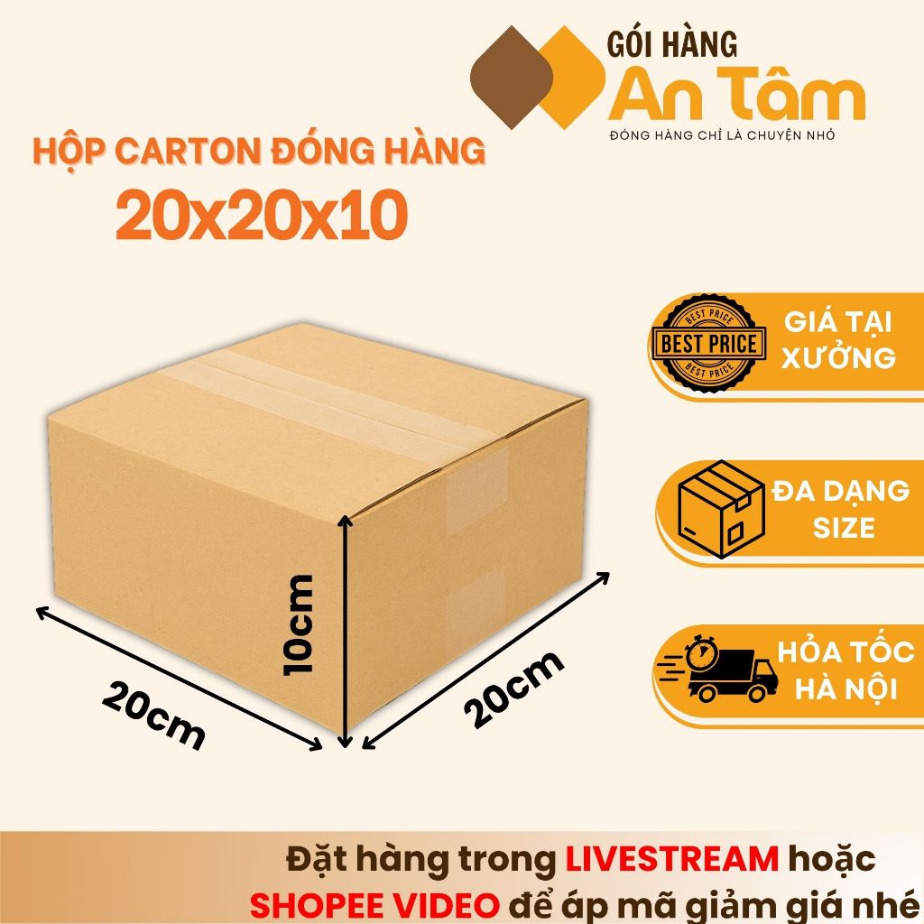20x20x10 COMBO 10 Hộp carton hộp giấy 3 lớp dày cứng gói hàng hóa chắc chắn giá rẻ - Gói hàng An Tâm