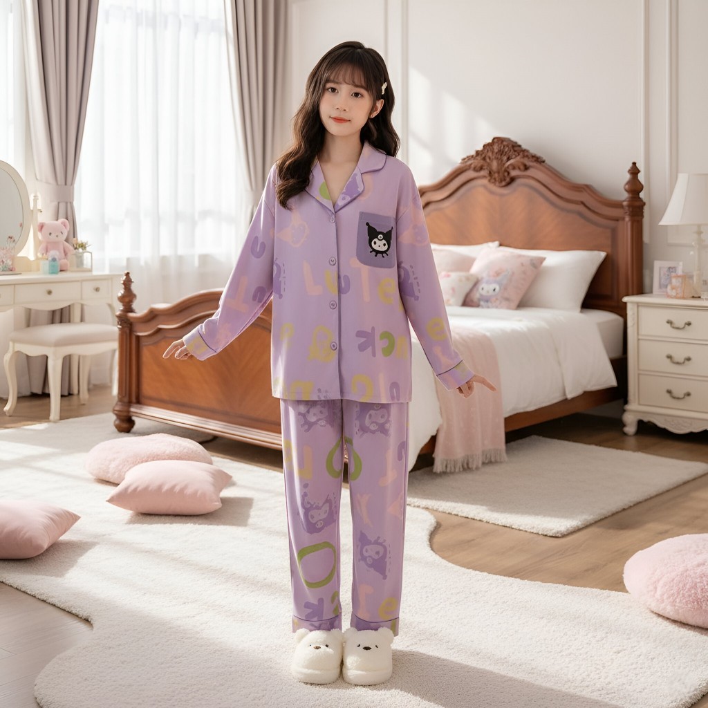 Bộ pijama hình dài tay cho bé gái size đại BEESHOP D25001