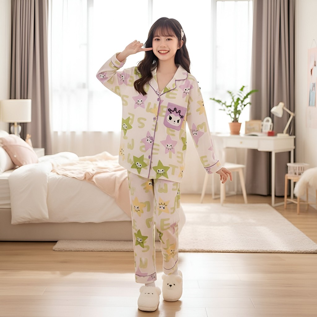 Bộ pijama hình dài tay cho bé gái size đại BEESHOP D25001