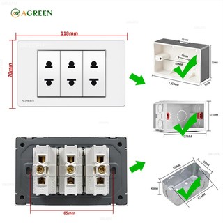 Ổ cắm âm tường AGREEN mặt pc chống cháy | Dòng 16A - 250v - Có màn che