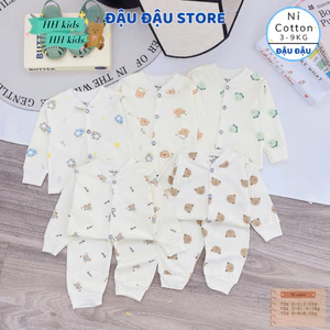 Set 3-5 Bộ Dài tay Nỉ Cotton Thu Đông Cúc Giữa Cổ Tàu mềm mịn Cho Bé Sơ Sinh 3-9 kg ATT - NC08 Đậu Đậu Store