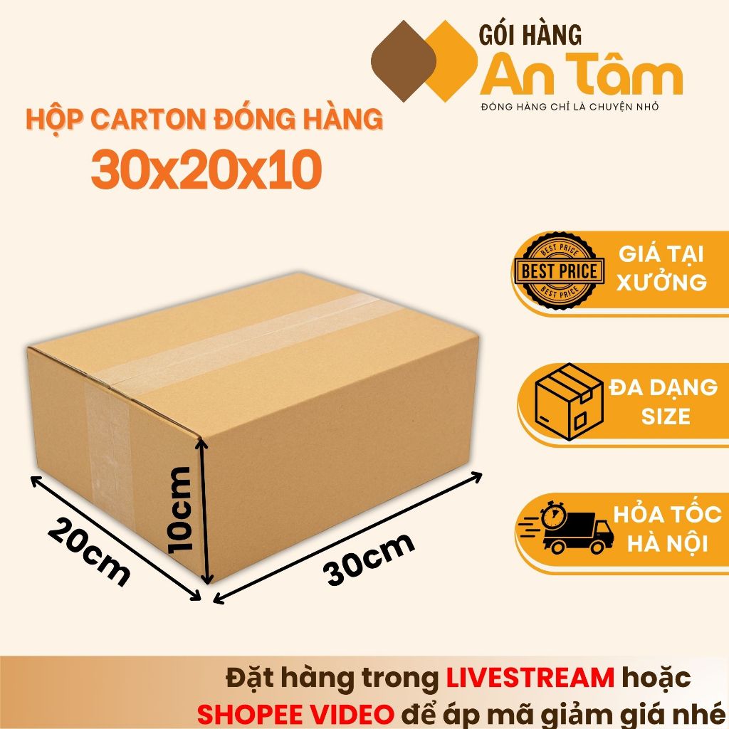 30x20x10 COMBO 10 Hộp giấy carton đóng gói bền chắc, an toàn khi vận chuyển giá rẻ - Gói hàng An Tâm