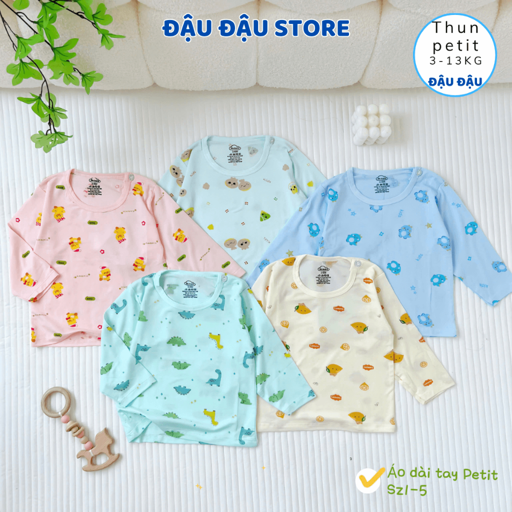 Set 3-5 Áo dài tay cài vai thun lạnh petit cho bé 3-13kg phối màu ATT mềm mịn mát in hoạ tiết  AL017 Đậu Đậu Store