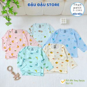 Set 3-5 Áo dài tay cài vai thun lạnh petit cho bé 3-13kg phối màu ATT mềm mịn mát in hoạ tiết AL017 Đậu Đậu Store