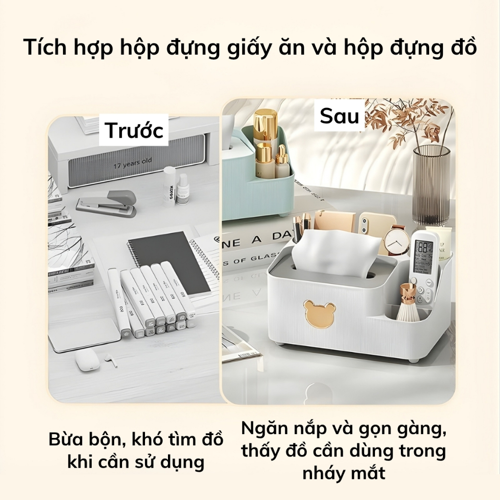 Hộp Đựng Giấy Ăn Kèm Ngăn Đồ Tiện Ích, Hộp Khăn Giấy Bằng Nhựa Phong Cách Hiện Đại, Dễ Dùng Cho Mọi Không Gian