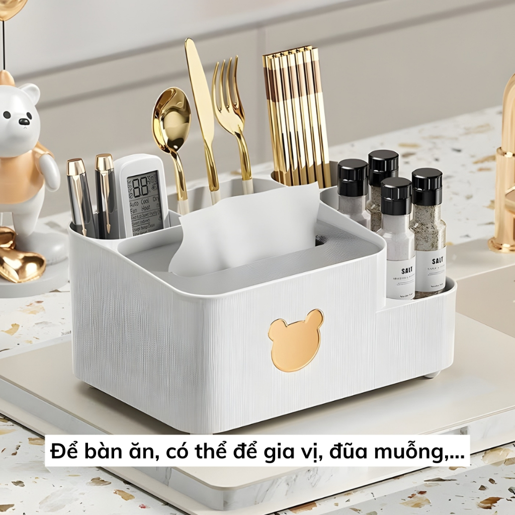 Hộp Đựng Giấy Ăn Kèm Ngăn Đồ Tiện Ích, Hộp Khăn Giấy Bằng Nhựa Phong Cách Hiện Đại, Dễ Dùng Cho Mọi Không Gian
