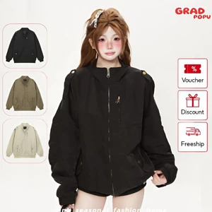 Áo khoác thời trang nam nữ GRADPOPU phong cách Mỹ cổ đứng dáng rộng màu trơn sang trọng AK222