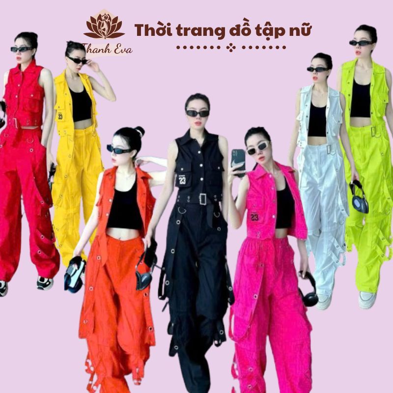 Bộ thể thao kaki, áo gile + quần xuông túi hộp tập nhảy, aerobic , shufflerdance, zumba (có lẻ áo)