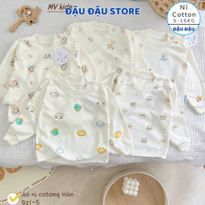 Set 3/5 Áo Dài Tay Cài Vai Thu Đông Nỉ Cotton Nền Kem Hàn Quốc cho bé 5-15kg AC01 Đậu Đậu Store