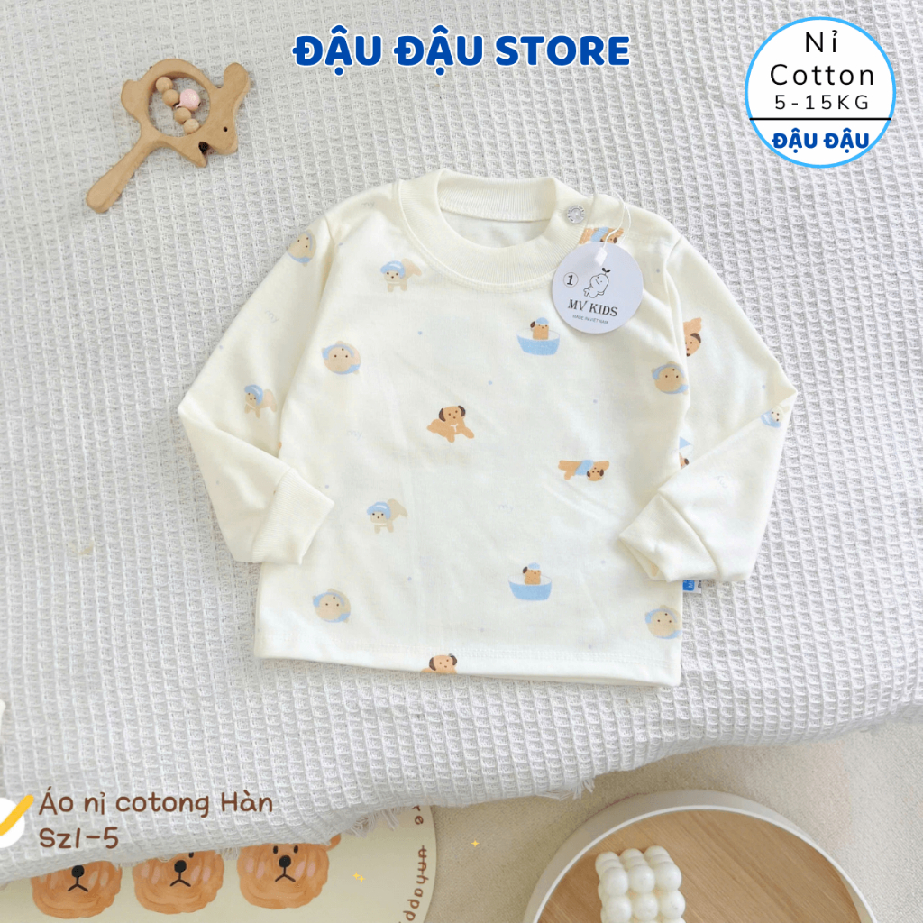 (Áo Cài Vai) Set 3/5 Áo Dài Tay Cài Vai Thu Đông Nỉ Cotton Nền Kem Hàn Quốc cho bé 5-15kg AC01 Đậu Đậu Store
