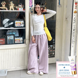 Quần dài linen ống rộng kẻ sọc Remmus cho nữ