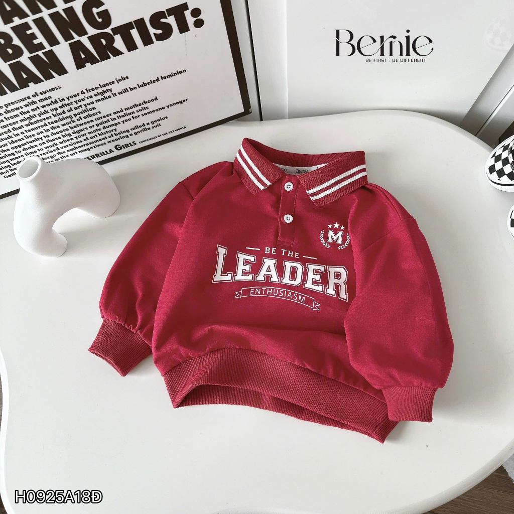 Áo dài tay polo da cá Leader dáng bomber khoẻ khoắn, áo da cá cổ đức kiểu dáng thể thao màu đỏ diện tết,noen