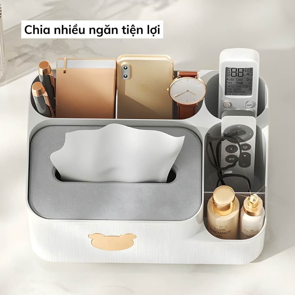 Hộp Đựng Giấy Ăn Kèm Ngăn Đồ Tiện Ích, Hộp Khăn Giấy Bằng Nhựa Phong Cách Hiện Đại, Dễ Dùng Cho Mọi Không Gian