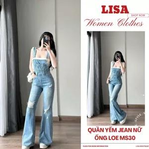 [TẶNG ÁO QUÂY] Quần yếm jean nữ ống loe phong cách Ulzzang MS30, Quần bò ống loe chất jean cao cấp