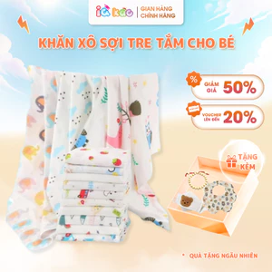 Khăn xô tắm sợi tre khăn lau đa năng cho trẻ 120x100cm IQKAO, chăn quấn đắp an toàn họa tiết xinh xắn đáng yêu