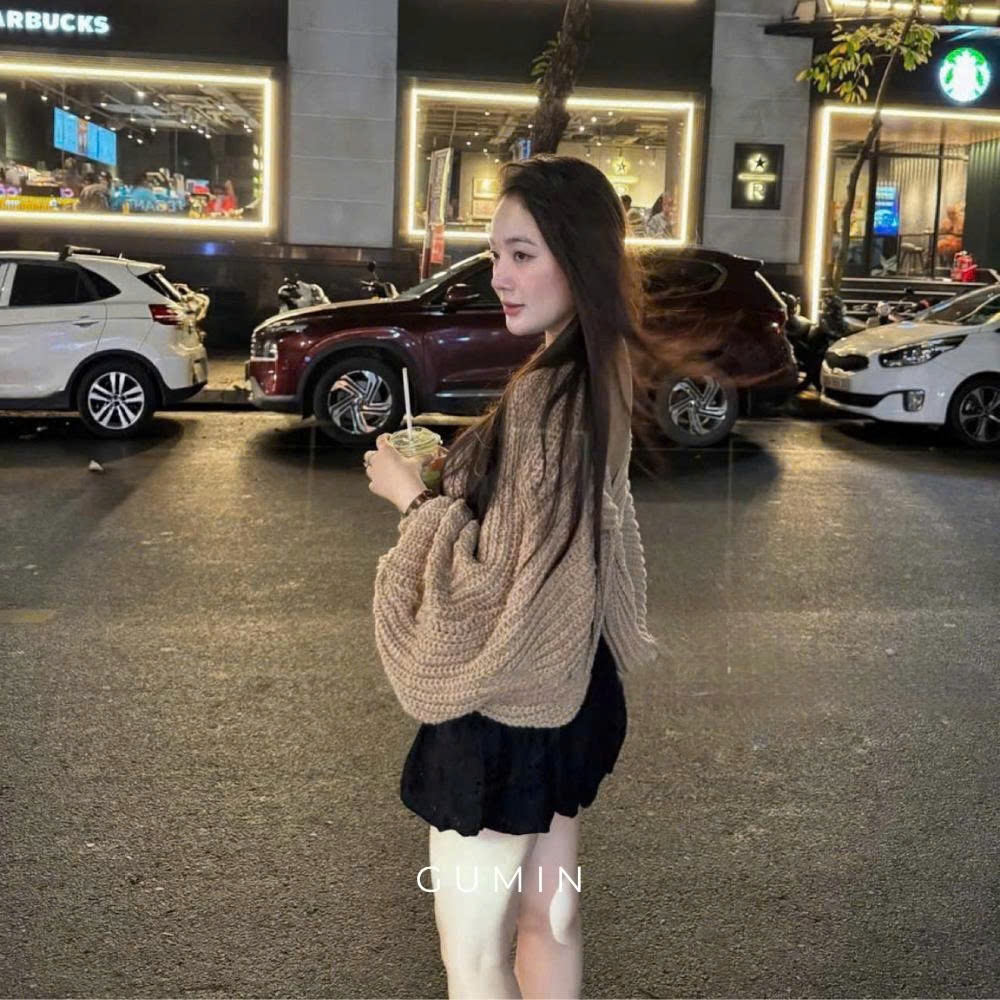 Áo len nữ GUMIN thiết kế thắt nơ lưng áo cánh dơi sang trọng, Áo len nữ thu đông thanh lịch sang trọng