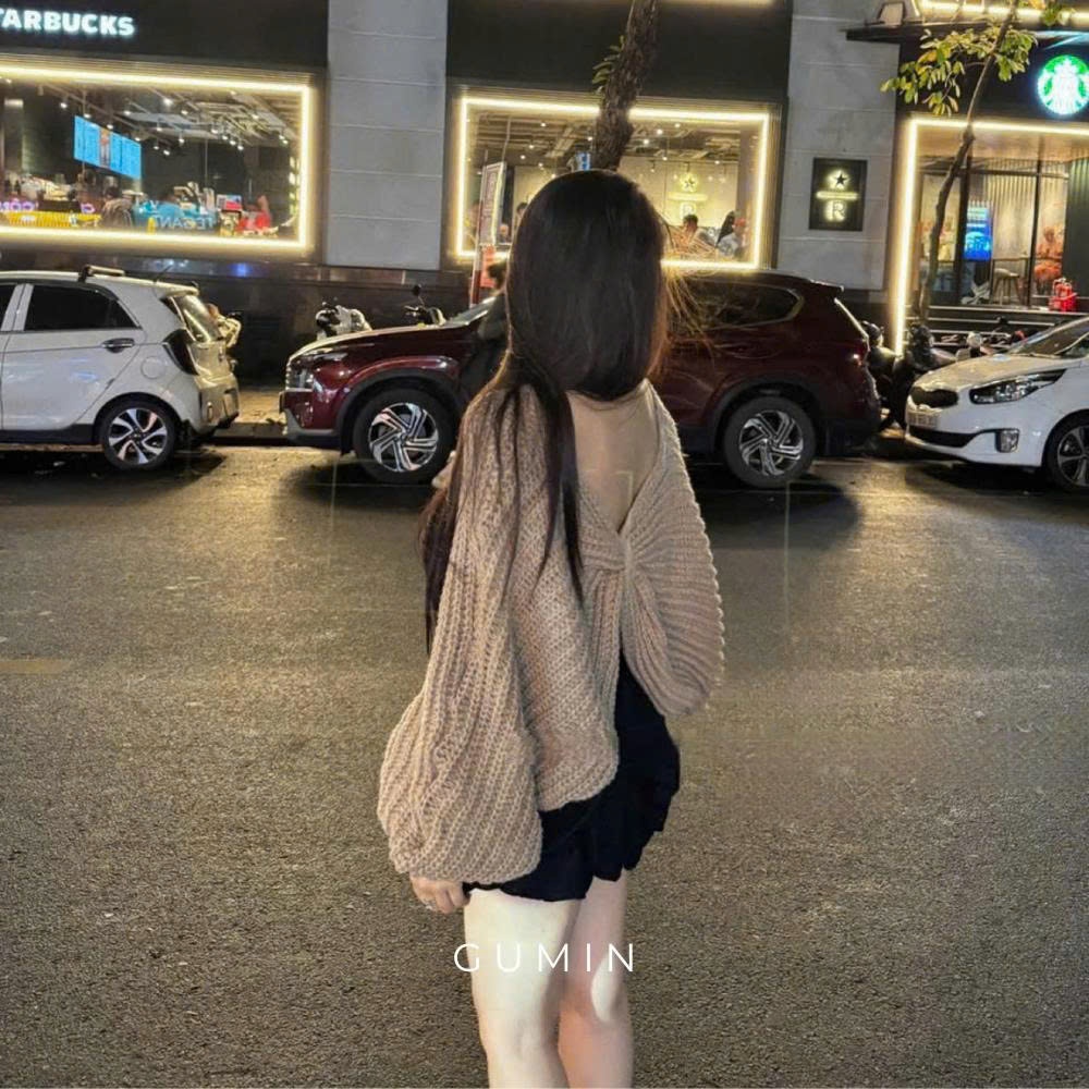 Áo len nữ GUMIN thiết kế thắt nơ lưng áo cánh dơi sang trọng, Áo len nữ thu đông thanh lịch sang trọng