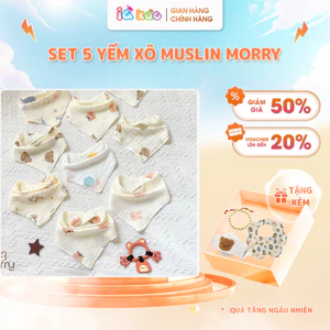 Set 5 Yếm Ăn Dặm Muslin 4 Lớp – Mềm Mại, Thoáng Khí, Kháng Khuẩn Tự Nhiên Cho Bé Từ 0-12 Tháng IQKAO