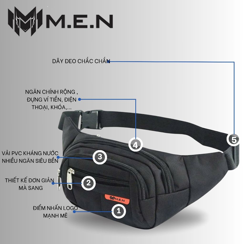 Túi đeo chéo 30cm thiếu niên 4 ngăn M.E.N không phai nắng theo thời gian [GIÁ CẠNH TRANH]