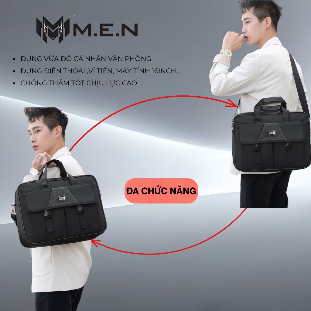 Cặp 3-5Kg Case trung tâm- 4 kiểu góc tròn công sở laptop đeo chéo vải dày dặn thuận tiện M.E.N [CHÍNH HÃNG]