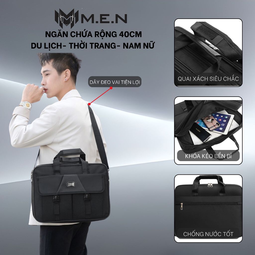 Cặp 3-5Kg Case trung tâm- 4 kiểu góc tròn công sở laptop đeo chéo vải dày dặn thuận tiện M.E.N [CHÍNH HÃNG]