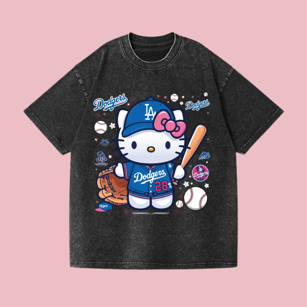 Áo Thun Kitty LA Bóng Chày Hottrend 2025 Form Áo Unisex Dáng Rộng Cotton Cao Cấp Premium APKT