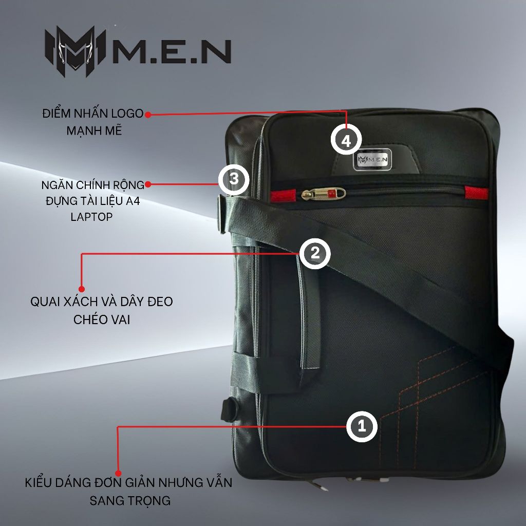 Cặp đa năng học sinh các cấp màu đen cơ bản thêu hoa Origin M.E.N {HÌNH THẬT}