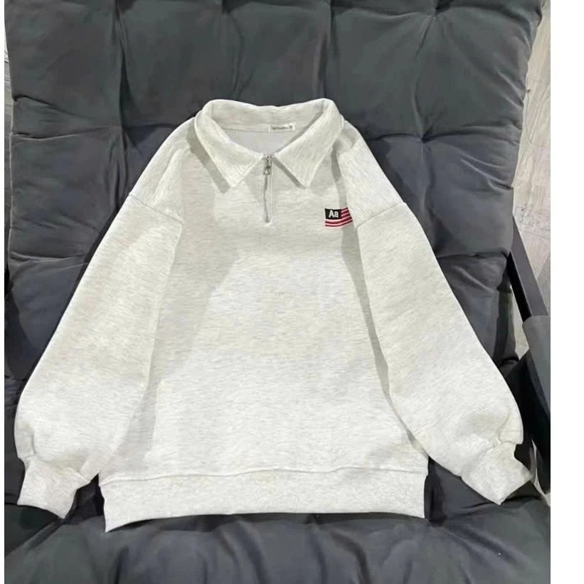 Áo Khoá cổ trụ nỉ tàu Thêu Cờ Aa sắc nét from rộng tay bồng unisex hottrend nhất 2025
