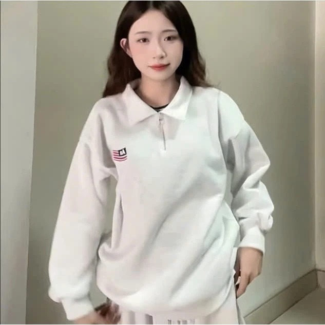 Áo Khoá cổ trụ nỉ tàu Thêu Cờ Aa sắc nét from rộng tay bồng unisex hottrend nhất 2025