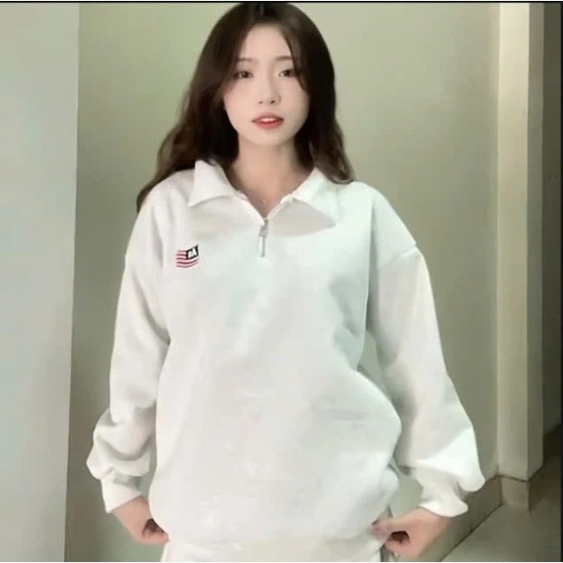 Áo Khoá cổ trụ nỉ tàu Thêu Cờ Aa sắc nét from rộng tay bồng unisex hottrend nhất 2025