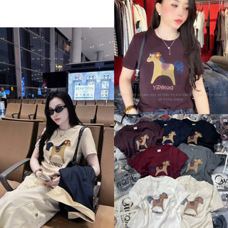 Áo phông cổ tròn hình ngựa Donkey đính hoa len nổi #3905
