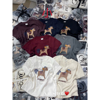 Áo phông cổ tròn hình ngựa Donkey đính hoa len nổi #3905
