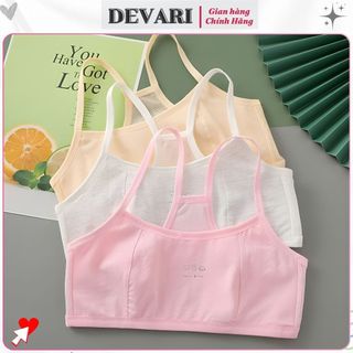 Áo lót lá bé gái học sinh tuổi dậy thì chất cotton hai dây mảnh mặt lưới thoáng mát DEVARI A108
