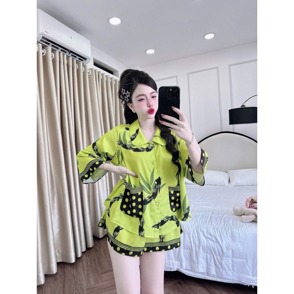 45-65kg Bộ đùi hoạ tiết cổ sen lụa latin nút bọc mềm mát