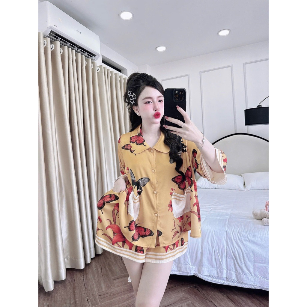 45-65kg Bộ đùi hoạ tiết cổ sen lụa latin nút bọc mềm mát