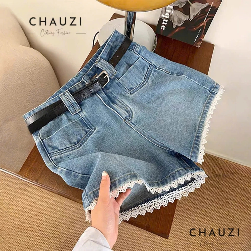 [PEINN] [TẶNG THẮT LƯNG] Quần short jean nữ phối ren vintage hotrend vải mềm cực kỳ thoải mái dễ chịu cho mùa hè QS248