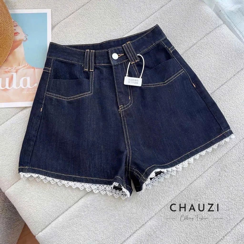 [PEINN] [TẶNG THẮT LƯNG] Quần short jean nữ phối ren vintage hotrend vải mềm cực kỳ thoải mái dễ chịu cho mùa hè QS248