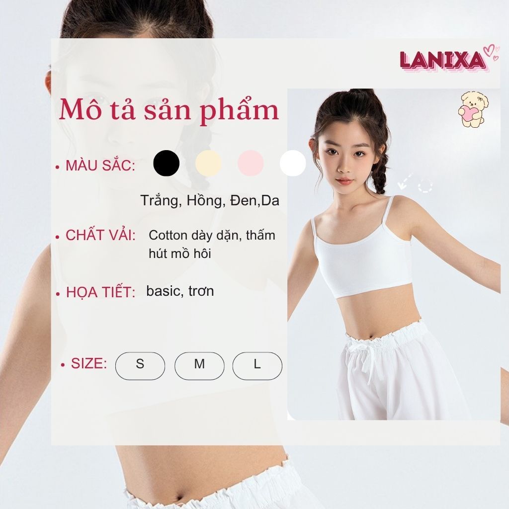 COMBO 4 Áo lá bé gái tuổi dậy thì cotton mỏng nhẹ thoáng mát- Áo lót học sinh kiểu basic b032 LANIXA