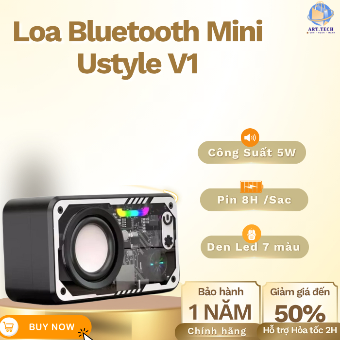 Loa Bluetooth Mini V1 –Âm Thanh Vượt Trội, LED RGB, Pin trâu 8h/Sac, Kết Nối Bluetooth 5.3 |art.tech