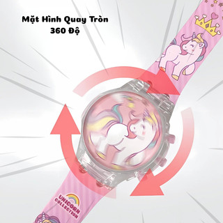 Đồng Hồ Đeo Tay Kuromi,Kitty,Cún Trắng,Siêu Anh Hùng,Công Chúa Phát Nhạc, Phát Sáng, Mặt Đồng Hồ Quay Tròn 360 Độ Cho Bé