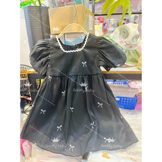 ĐẦM ĐEN XÒE HỌA TIẾT NƠ SIÊU SANG CHO BÉ GÁI 1-10Y | ANHMYBABY