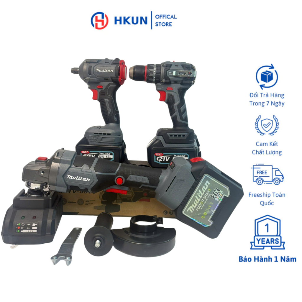 (Tặng Pin 20cell Và 2pin 10cell Kèm Sạc)Combo Thân mài Mulitan 5510, Thân Siết Mulitan M21v-380, Thân Khoan Mulitan 3368