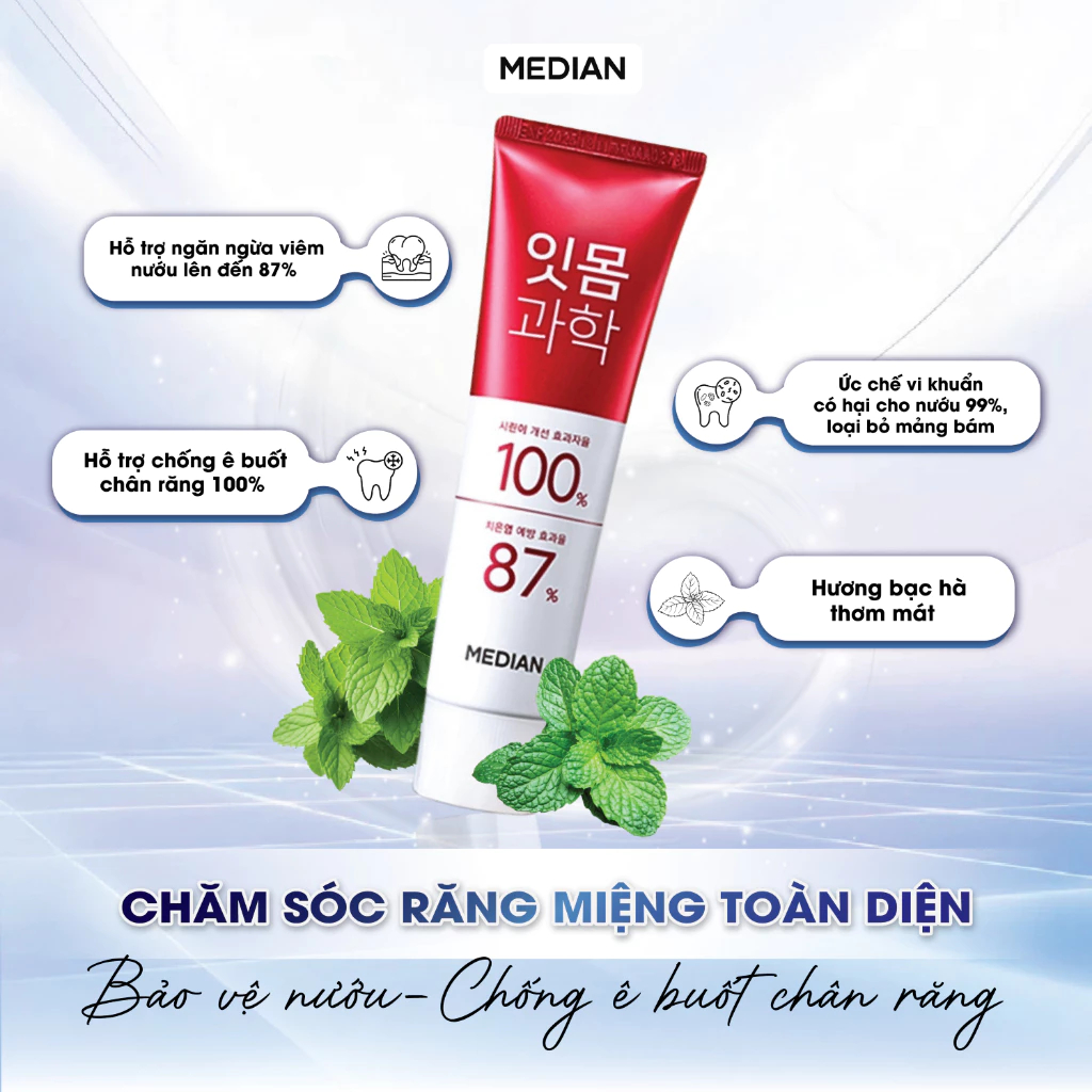 Kem Đánh Răng Median 100% Gum Science Toothpaste Strong Mint Cho Răng Nhạy Cảm Sâu Răng 120g
