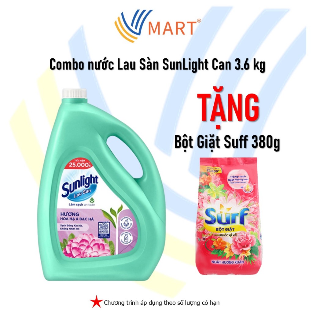 Nước Lau Sàn SunLight Can 3.6 kg Tặng Bột Giặt Suft Ngát Hương Hoa 380g ...