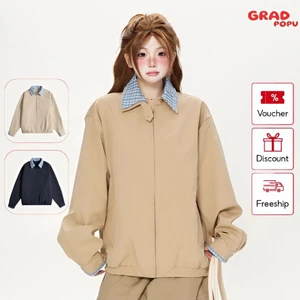 Áo khoác thời trang nam nữ GRADPOPU dáng rộng cổ kẻ caro ve tháo rời phong cách cổ điển AK221