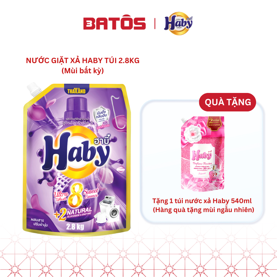 [Tặng nước xả 540ml] Nước giặt xả HABY 2.8kg - Đậm đặc- Siêu sạch & Mềm vải- Hàng nội địa Thái Lan.